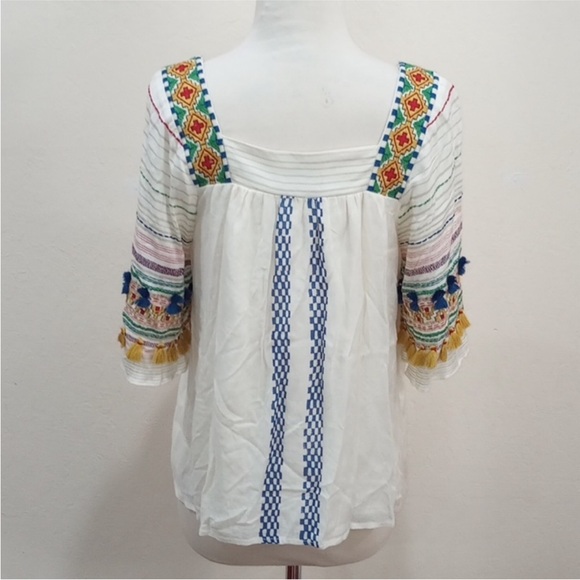Anthropologie Vineet Bahl Kiera Embroidered Boho Peasant Blouse XS - Runs Large - Picture 10 of 13